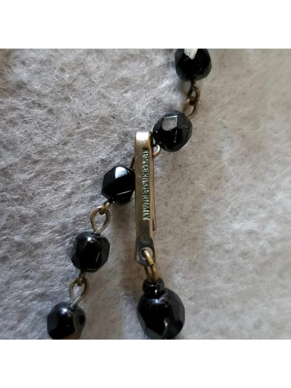 Vintage Beaded Necklace Earring Lot Faceted Black Glass Clip On 14-15